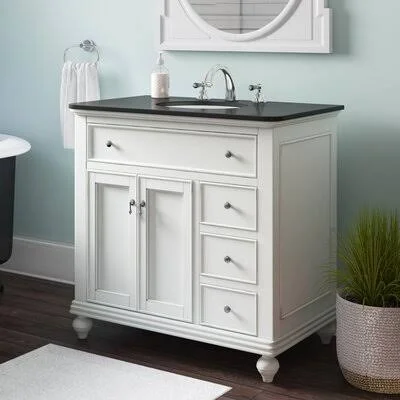 Fawkes 36x22 Single Bathroom Vanity Set Rosecliff Heights Base Finish: Antique White - Top Finish: Black