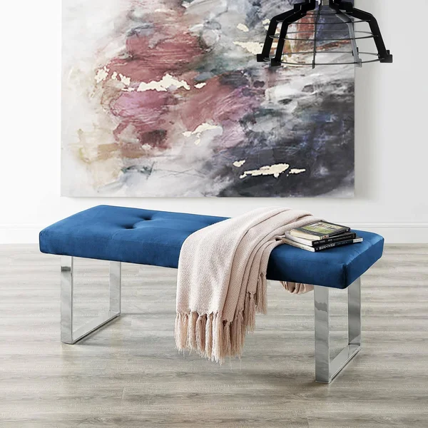 Inspired Home Kevin Velvet Backless Bedroom Bench Navy