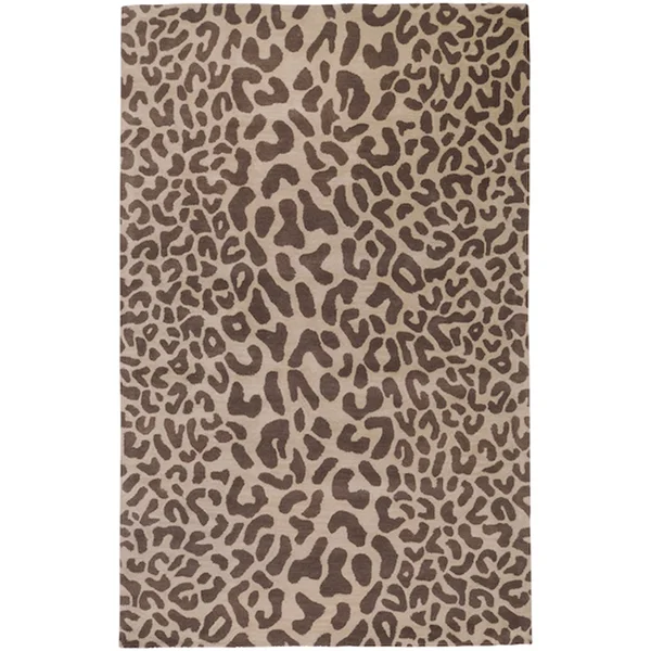 5& x 8& Les animaux Dark Chocolate Brown and Tan Cheetah Wool Area Throw Rug