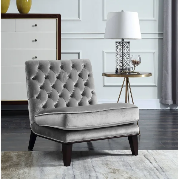 Chic Home Hector Gold Upholstered Velvet Modern Neo Traditional Tufted Slipper Accent Chair - Navy