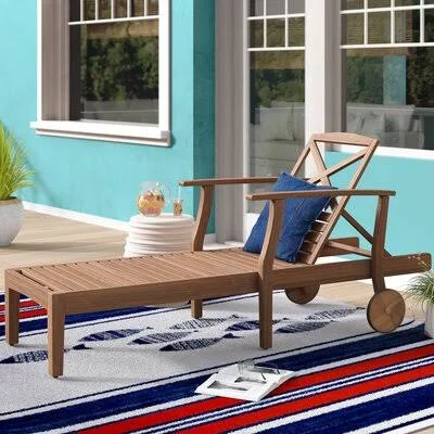 Jalissa Acacia Wood Reclining Teak Chaise Lounge Highland Dunes