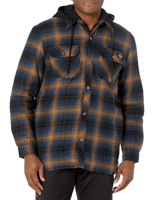 Dickies Men's Relaxed Fleece Hooded Flannel Shirt Jacket