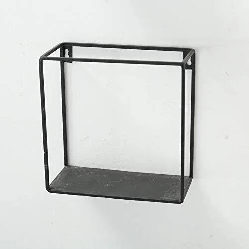 Whole House Worlds Industrial Chic Box Floating Shelves - 3 Wall Mounted Pieces, Black Iron, 7 3/4-6 Inches Square, by WHW