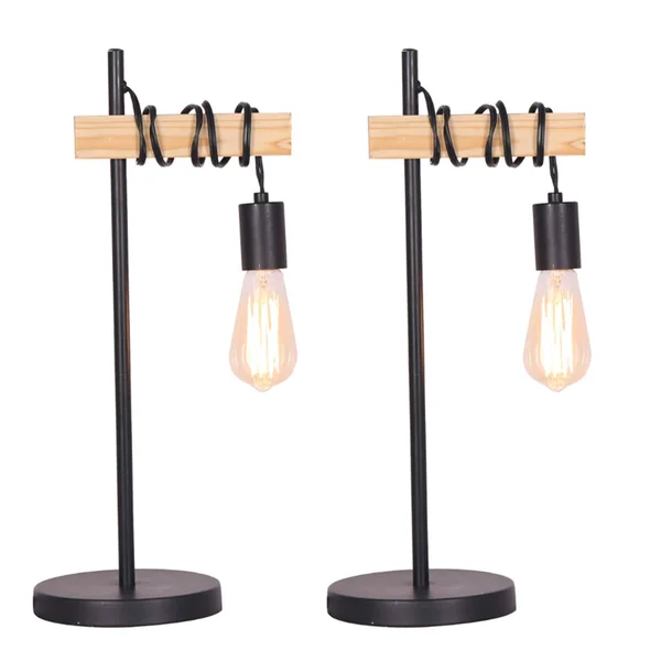 Sagebrook Home 50668 18 in. Metal & Wood Table Lamps Black - Set of 2