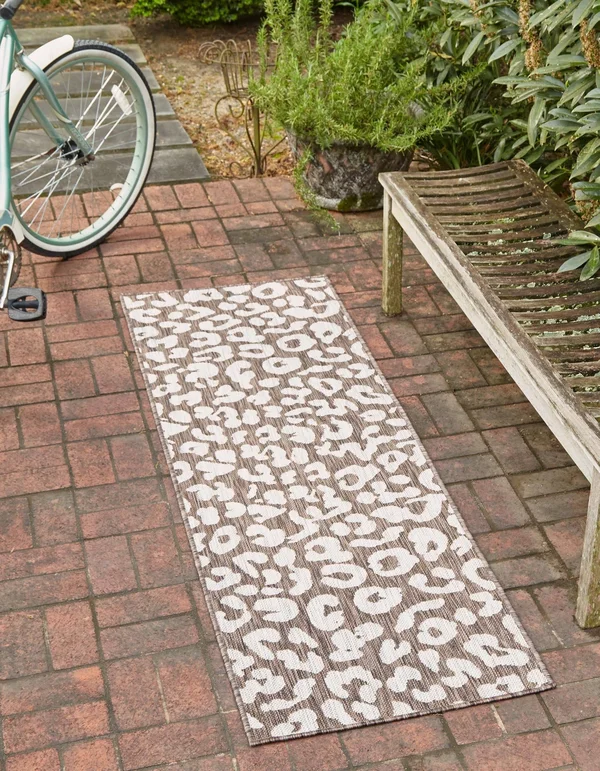 Outdoor Safari 10 ft Runner Brown Area Rug Indoor Outdoor Rug