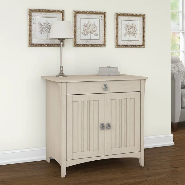 The Gray Barn Lowbridge Secretary Desk with Keyboard Tray and Storage Cabinet - White