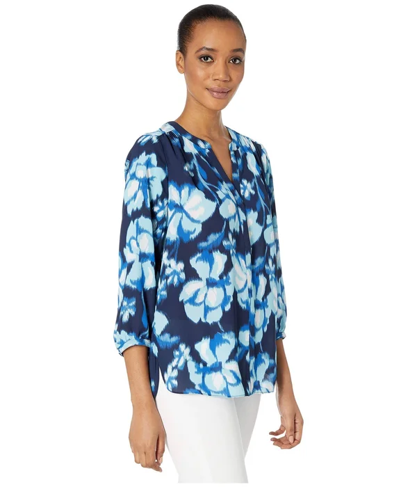 Nydj Blouse w/ Pleated Back Blue Passion Flower, Women's, Size: Large