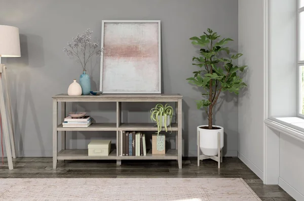 54x22 Washed Gray Solid 2-Tier Low Horizontal Bookcase