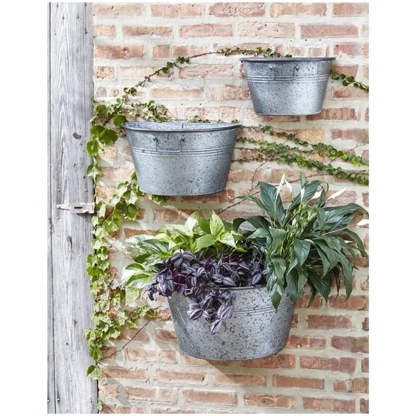 Melrose Set of 3 Rustic Half Tub Containers Wall Hanging Planters 12”