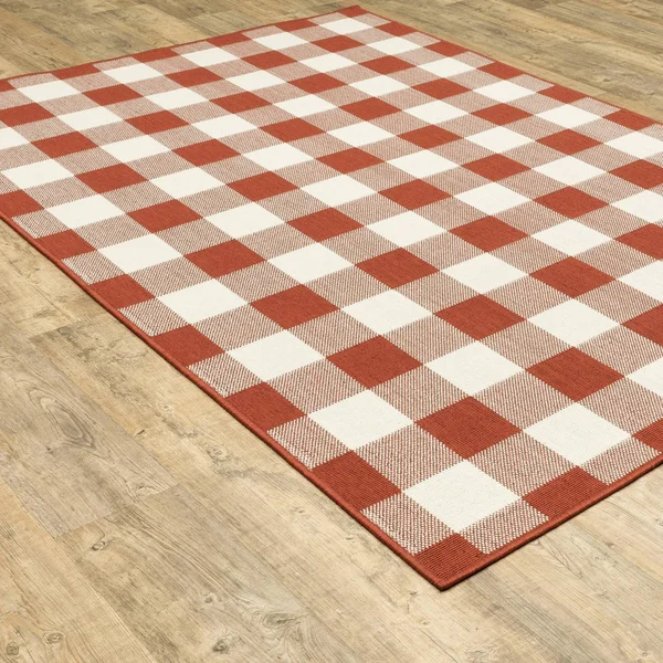 1&10x22x2&10x22 Madeline Plaid Check Rug Red/Ivory - Captiv8e Designs