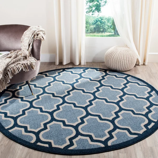 Safavieh Amherst AMT420Q Light Blue - Navy Rug 7& x 7& Round