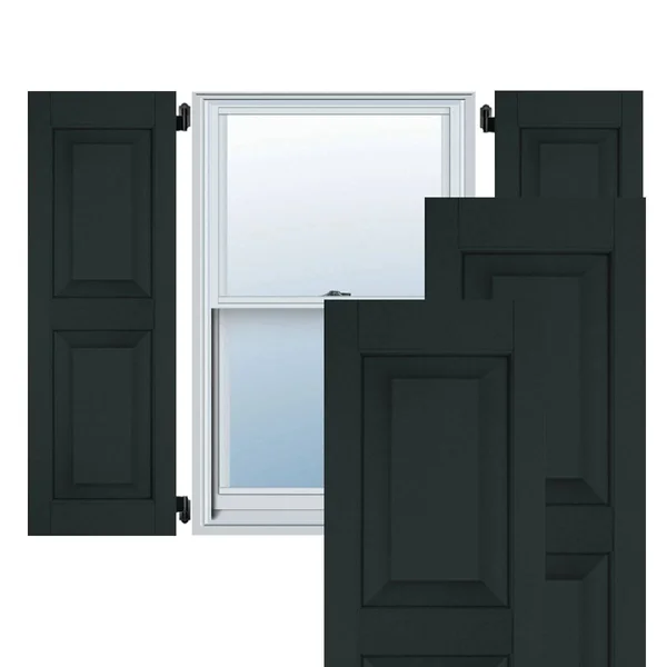 Ekena Millwork 15 in. x 60 in. Exterior Real Wood Pine Raised Panel Shutters Pair Dark Green