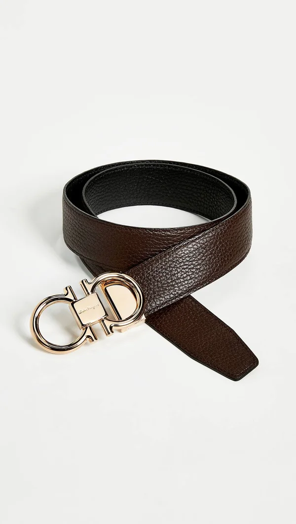 Salvatore Ferragamo Men's Rose Gold Double Gancio Reversible Belt