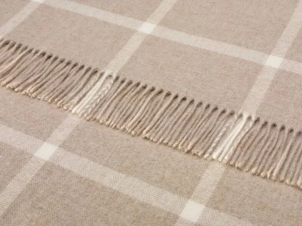 Bronte Moon Merino Lambswool Windowpane Beige Throw Blanket