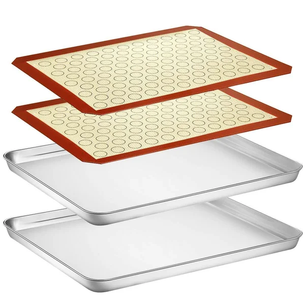 Baking Sheet with Silicone Mat Set, Yododo Set of 4 (2 Sheets + 2 Mats), Stainless Steel Cookie Sheet Baking Pan with Silicone B