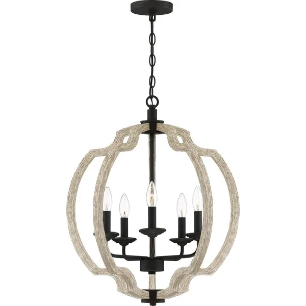 Quoizel Castleton Weathered Black with Faux Light Distressed Wood Farmhouse Geometric Medium (10-22-in) Pendant Light - LWS4314A