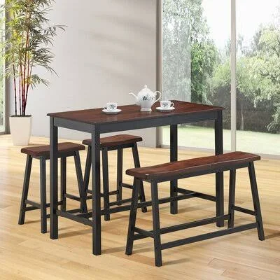 4 Pcs Solid Wood Counter Height Dining Table Set - Gray Red Barrel Studio Table Top Color: Coffee, Chair Color: Coffee/Black, 48" x 23.5" x 35.5"