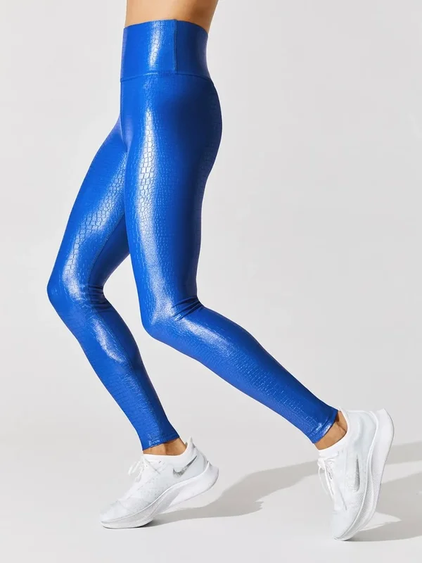Carbon38 - High Rise Full-Length Legging in Crocodile Takara Shine in Lapis by Carbon38 - Xxs, Lapis