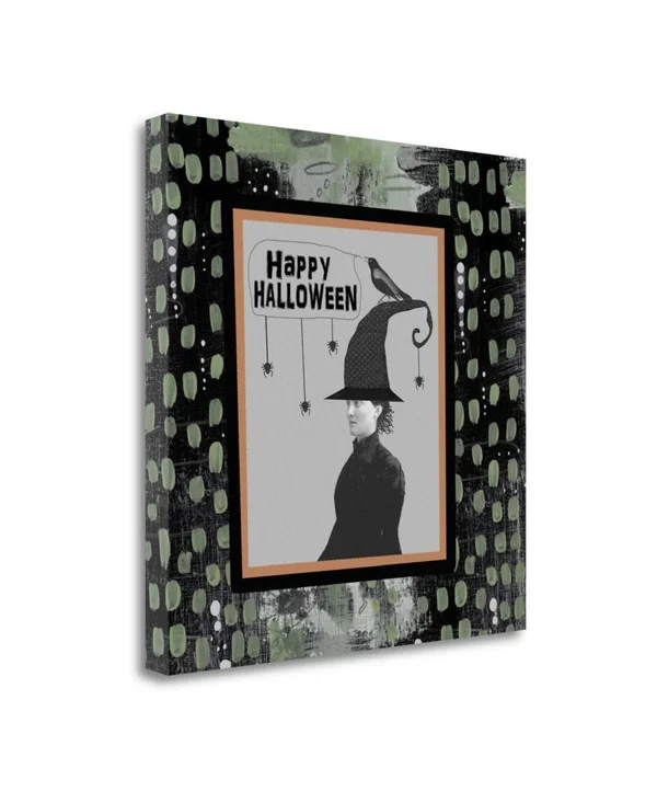 Tangletown Fine Art Halloween Witch and Crow by Sarah Ogren Giclee Print on Gallery Wrap Canvas, 20x22 x 20x22 - Multi