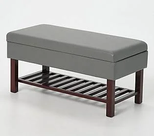 Fresh Home Elements 35x22 Faux Leather Storage Bench w/ Shelf - Grey