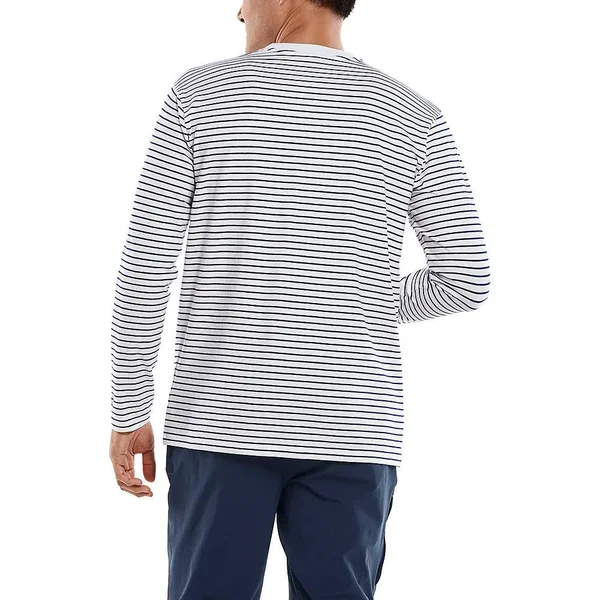 Coolibar Men's Morada Everyday Long Sleeve T-Shirt - Shirts for Men, White/Navy Stripe, XX-Large