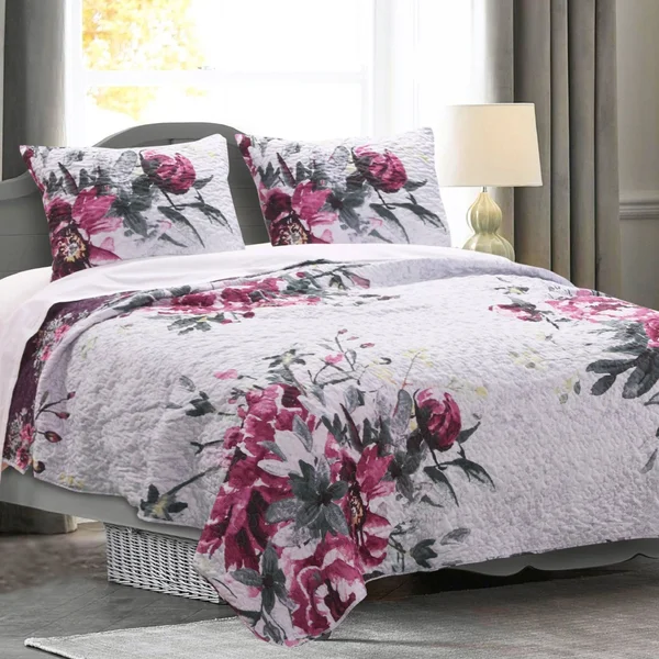 Greenland Home Fashions Rose Touch 3-Piece King Quilt Set