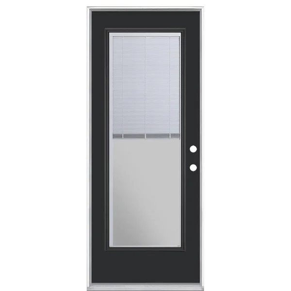Masonite 32 in. x 80 in. Full Lite Mini Blind Left Hand Inswing Painted Steel Prehung Front Exterior Door No Brickmold - Jet Blac