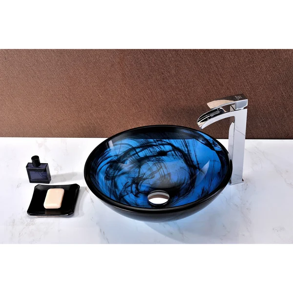 Anzzi LS-AZ048 Soave Series Deco-Glass Vessel Sink in Sapphire Wisp