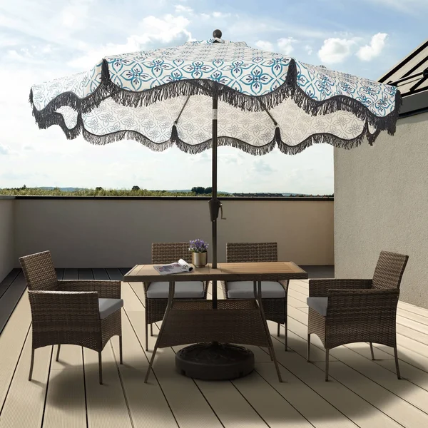 Peaktop - 5 Pieces Patio Dining Set with Cushion and Armchair - Brown