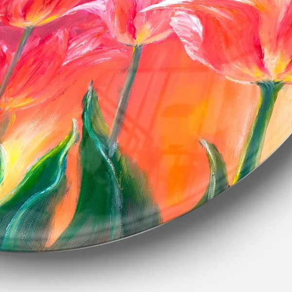 Design Art 'Tulips in Red Shade' Painting Print on Metal, Green