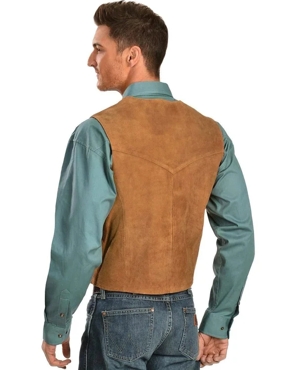 Scully Mens Brown Calf Suede Western Snap Vest