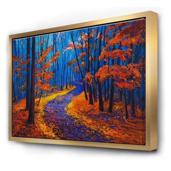 Designart 'Autumn Colored Forest Treescape XXXVI' Traditional Framed Canvas Wall Art Print - 20 in. Wide x 12 in. High - Black
