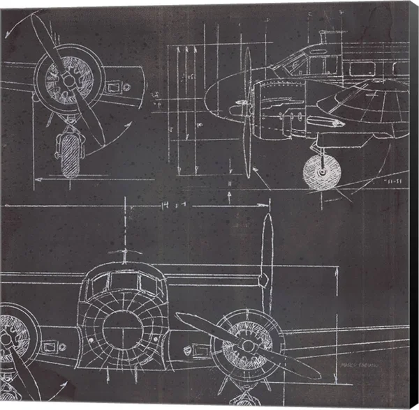 Plane Blueprint III No Words Post by Marco Fabiano Canvas Art - Multi