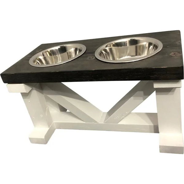 Bearwood Essentials Farmhouse Elevated Dog Feeder - Ebony/White, Medium