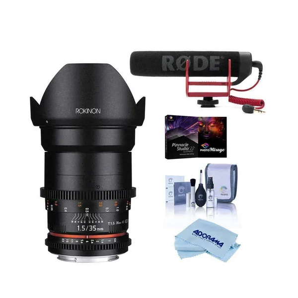 Rokinon 35mm T1.5 Cine DS Wide-Angle Lens for Micro Four Thirds, Mount - Bundle with Rode VideoMic Go Lightweight On-Camera Micr