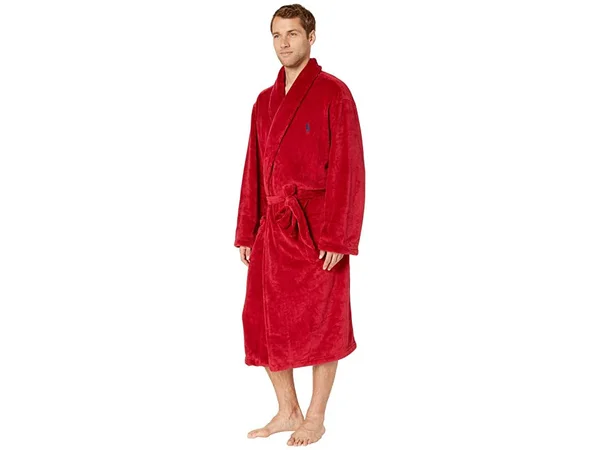 Polo Ralph Lauren Men's Microfiber Plush Shawl Collar Robe, Eaton Red, L/XL