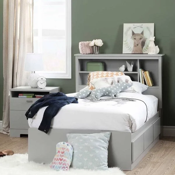 South Shore Reevo Twin Mates Bed with 3 Drawers, Soft Gray