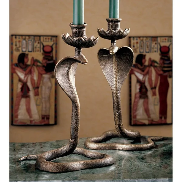 Design Toscano Uraeus Royal Egyptian Cobra Foundry Iron Candlesticks: Set of Two
