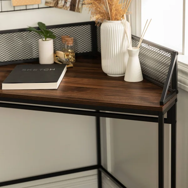 Miro Urban Industrial Corner Desk with Pen Storage Brown - Saracina Home