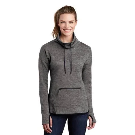 Sport-Tek LST280 Ladies Triumph Cowl Neck Pullover Dark Grey Heather L