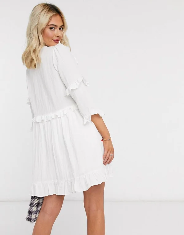 In The Style x Lorna Luxe Frill Detail Skater Dress in White