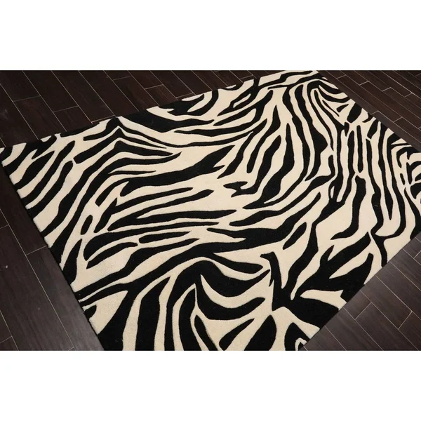 5x8 Hand Tufted Hand Made 100% Wool Animal Print Modern & Contemporary Oriental Area Rug Black, White Color - 5& x 7& 11&&