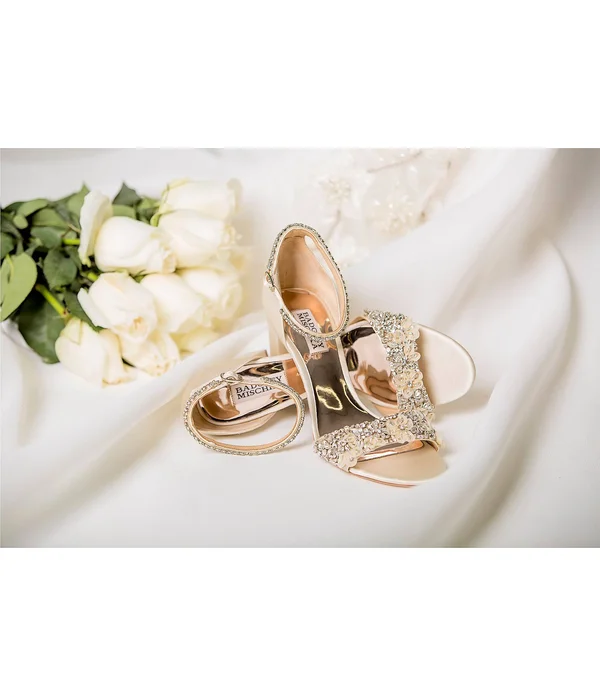 Badgley Mischka Women's Finesse Embellished Block Heel Sandals - Ivory