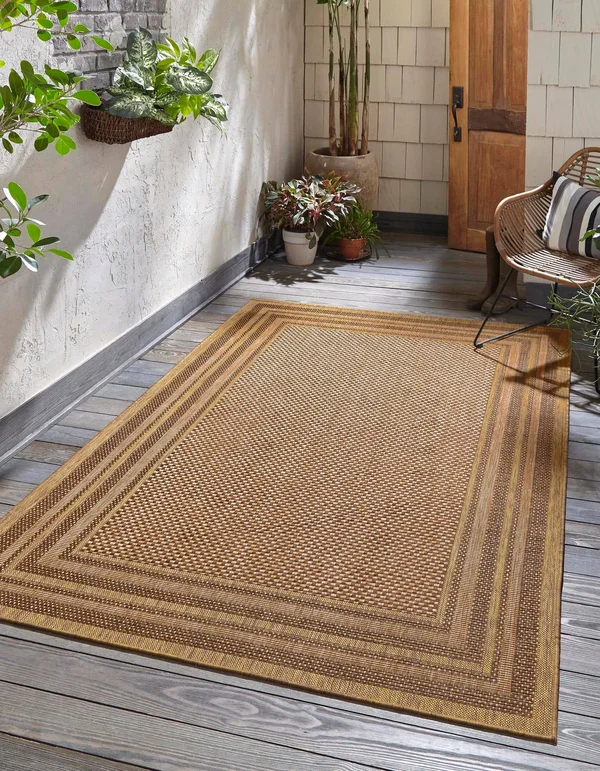 Unique Loom Multi Border Outdoor Area Rug - 9& x 12& Light Brown