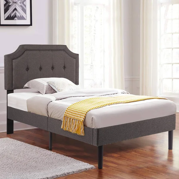 Premium Upholstered Platform Bed Diamond Stitched Panel Headboard, Twin