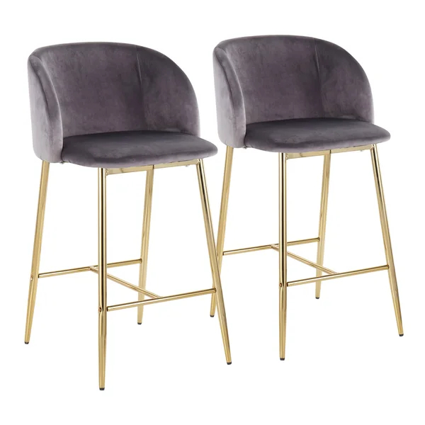 LumiSource Fran Contemporary Counter Stool, Set of 2 - Chrome, Blue Velvet