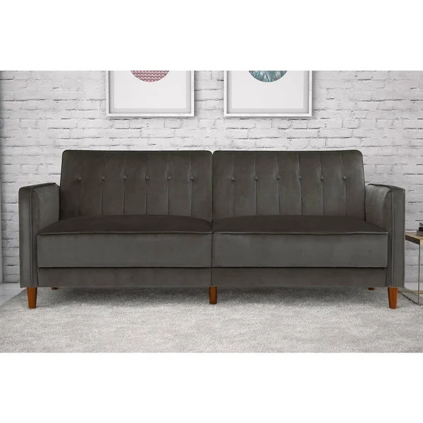 DHP Iris Grey Velvet Tufted Futon, Gray Velvet Finish