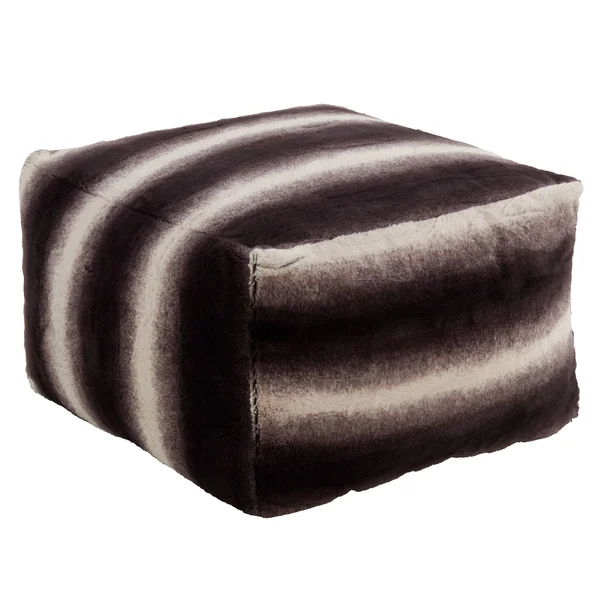 Saro Lifestyle Faux Fur Pouf with Animal Print Design - Grey