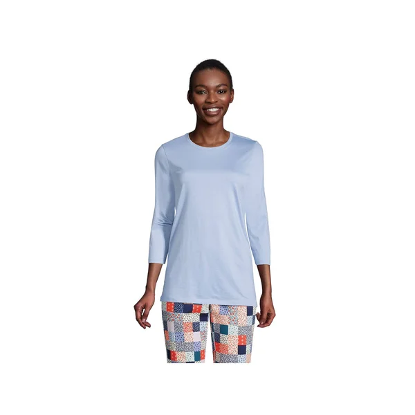 Petite Lands& End 3/4-Sleeve Supima Cotton Crewneck Tunic, Women's, Size: Xs Petite, Blue