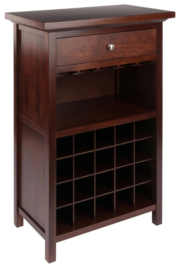 Winsome Vicenza 20-Bottle Wine Table with Glass Storage - Walnut